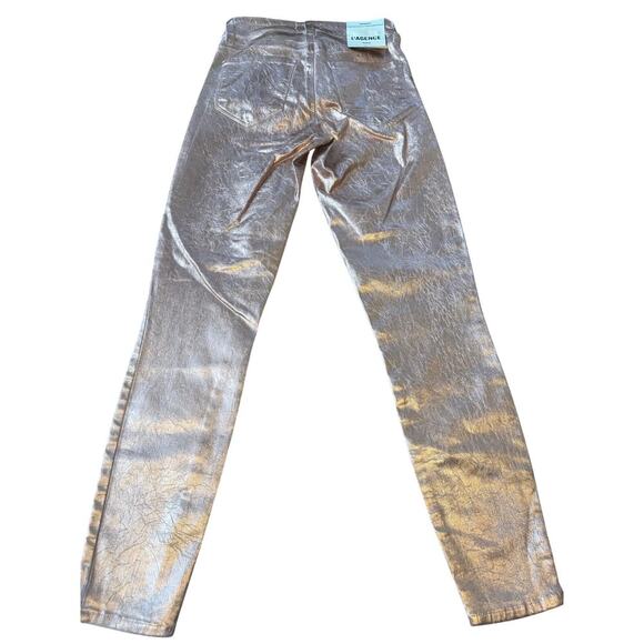 L’AGENCE Margot High Rise Skinny METALLIC PETAL ROSE GOLD SZ 24 NWT $245 retail - Picture 9 of 11